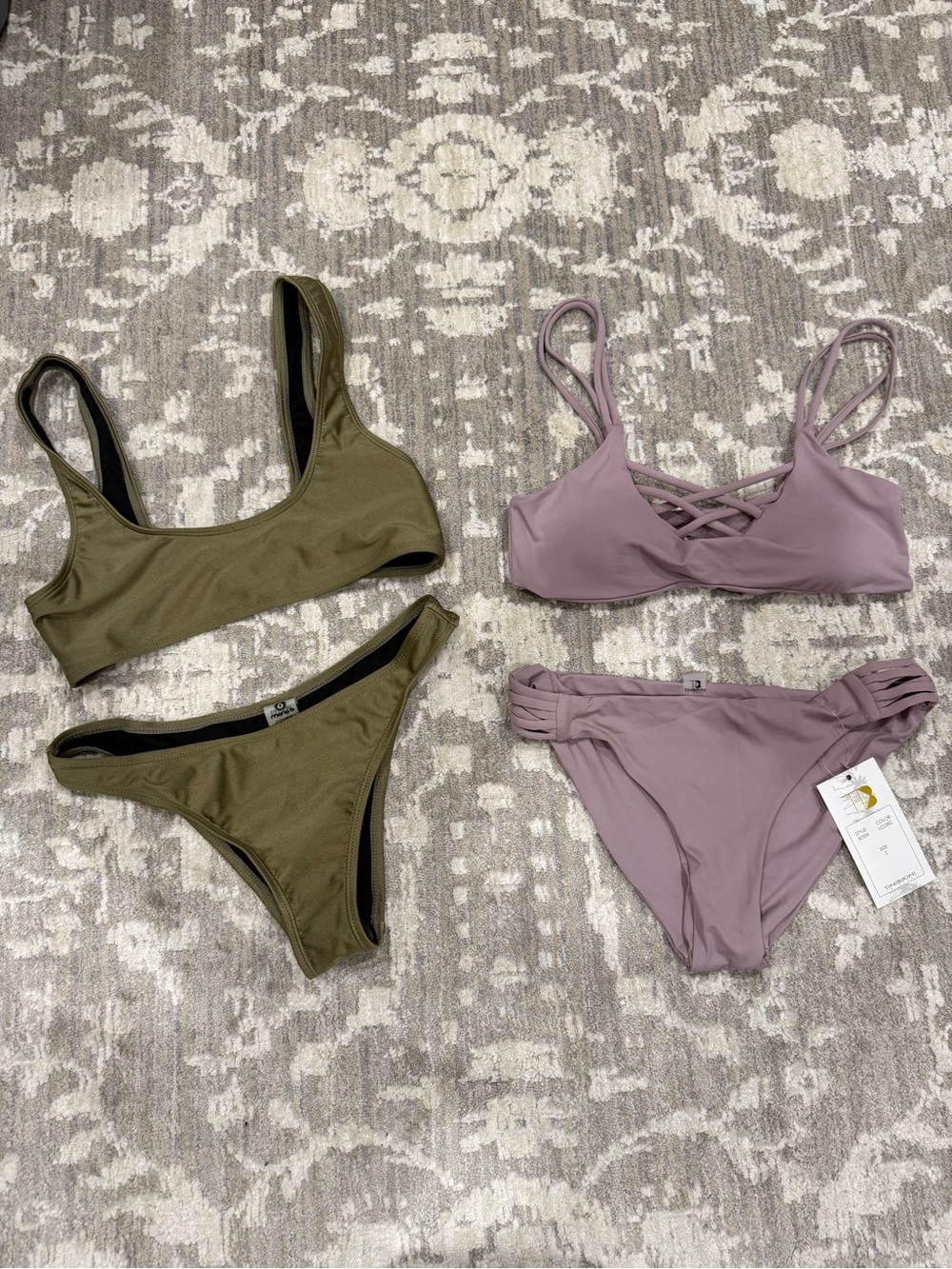 NWT Women’s Size Small TiniBikini dusty rose and olive bikini -2 bathing suits